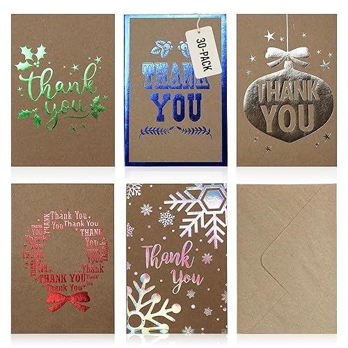 Iconikal 30 Pack Christmas Thank You Note Cards with Envelopes,