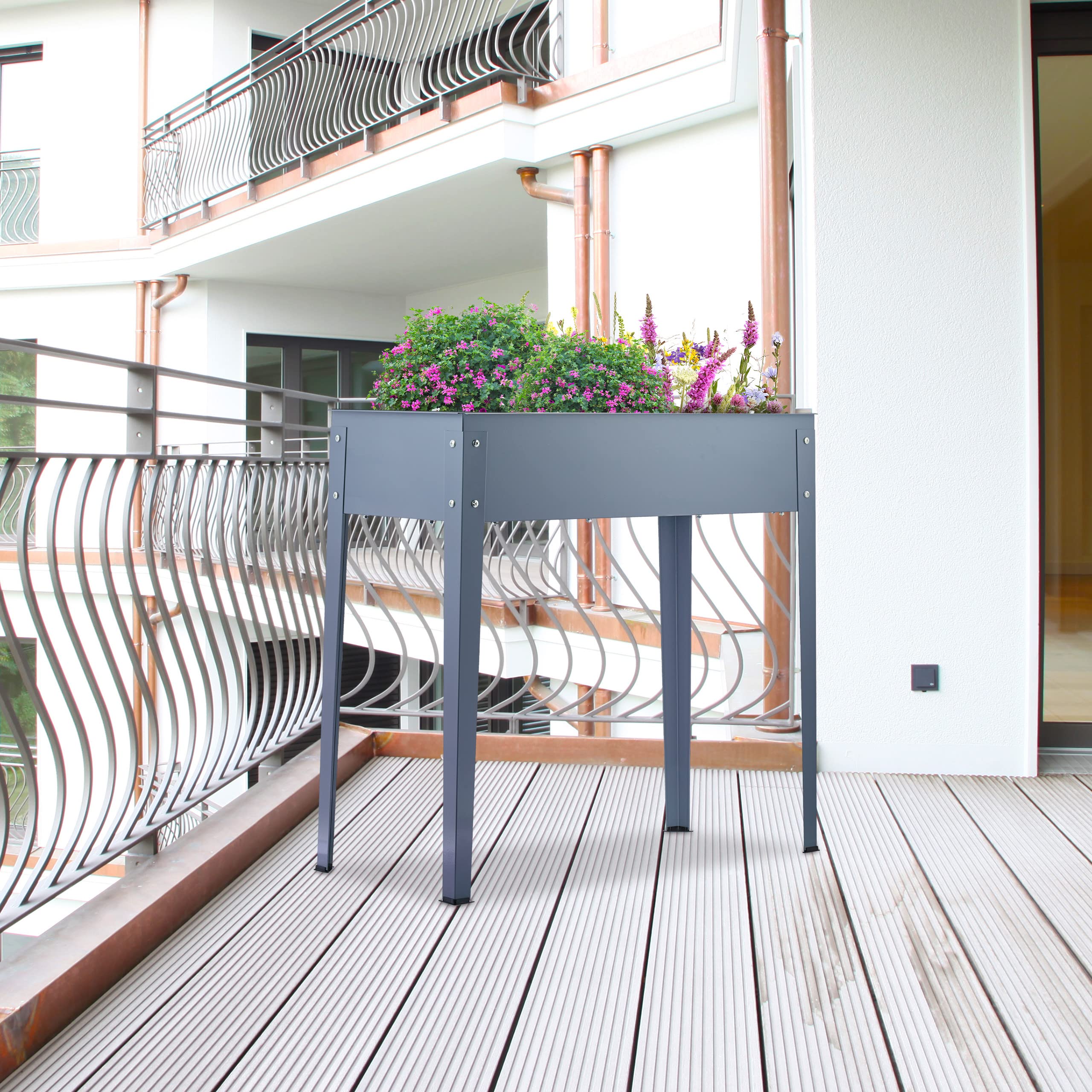 Relaxdays Huerto Urbano de Metal, Bancal Cultivo para Jardín, Balcón y Terraza, Mesa Plantas, 80 x 86 x 40,5 cm, Gris