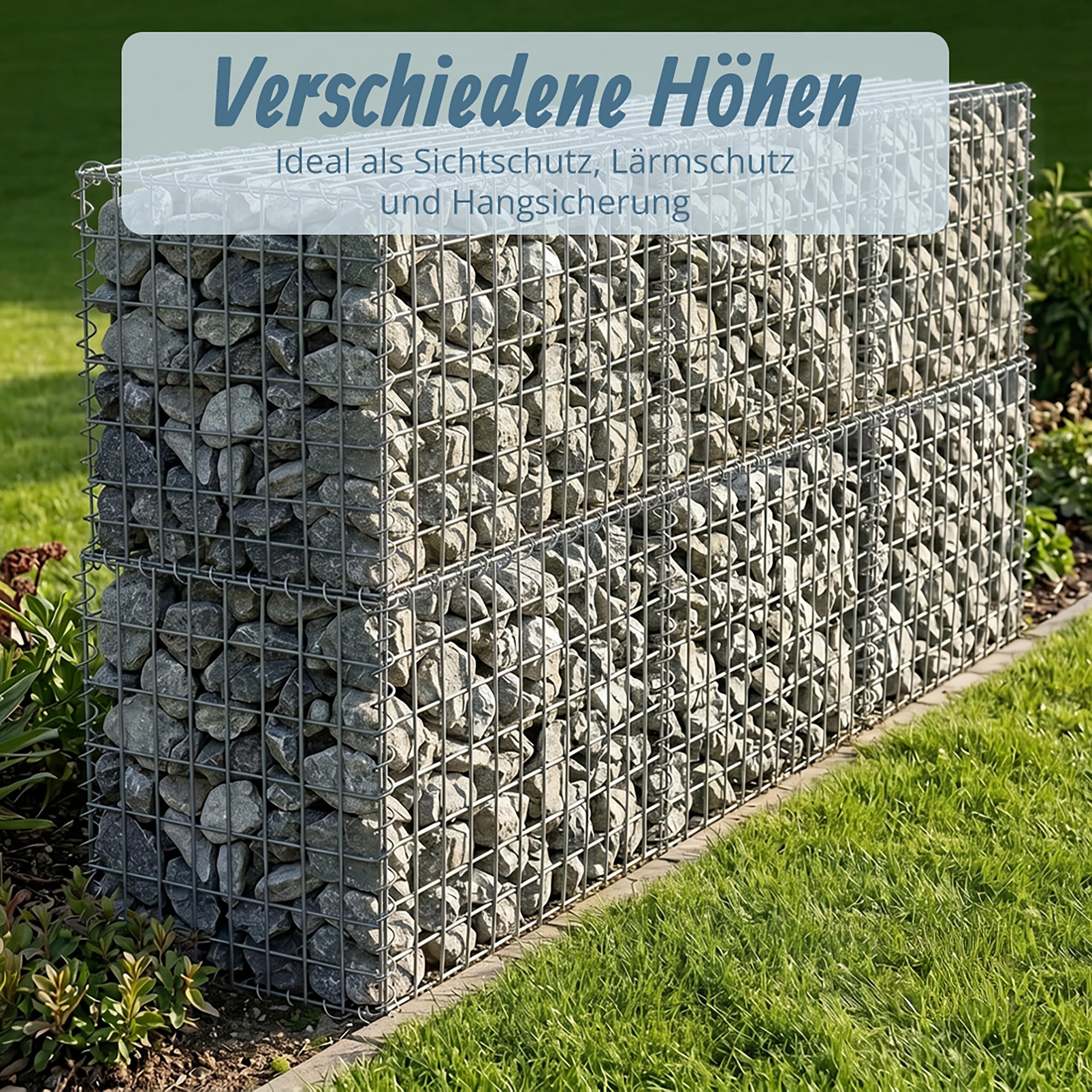 Relaxdays Gabione, Sichtschutz Garten, Steinkorb, 4mm Draht, silber | verzinkt, HBT: 80x100x30 cm, Gabionenwand, Stahl