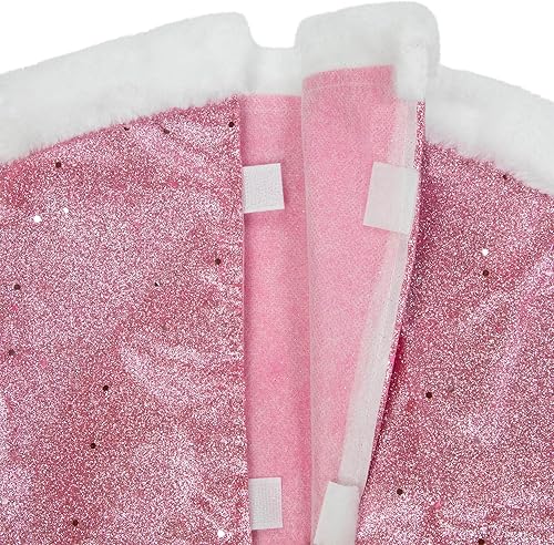 Miniatura 4 de Mini falda de árbol de Navidad con purpurina rosa de 20 pulgadas con ribete de piel blanca