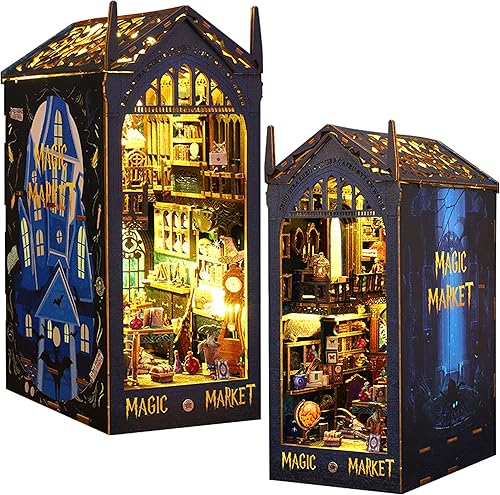 Miniatura 2 de ISSEVE Kits en miniatura de rincón de libros para adultos, rompecabezas de madera 3D, casa de muñecas, kit de casa en miniatura para decoración de