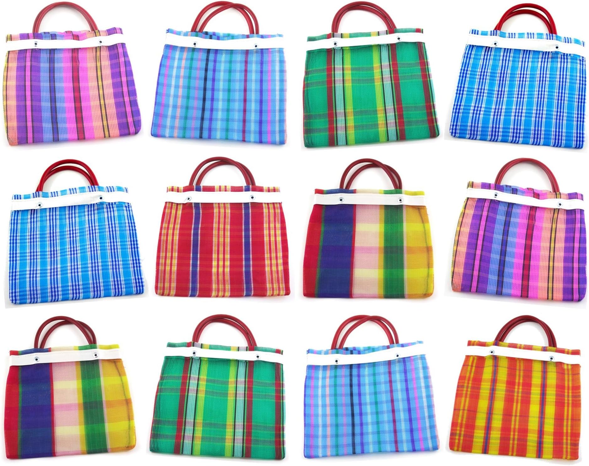 24 Pcs Small Mexican Tote Mercado Bags 7.5 inch by 7.5 inch, Assorted Colors High Thread Mesh - Mini Mexican Mercado Candy Bags