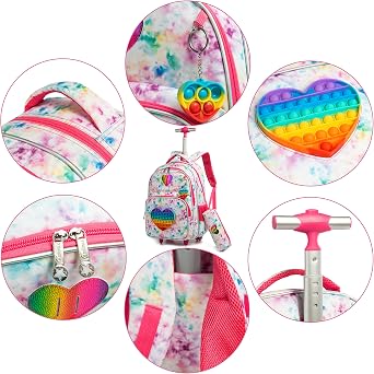 HTgroce Rolling Backpack for Girls it Backpack 16 inch Set 3 in 1 with Lunch Bag Kindergarten Gifts for Kids Girls Backpack Trolley Bag.