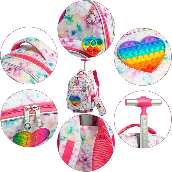HTgroce Rolling Backpack for Girls it Backpack 16 inch Set 3 in 1 with Lunch Bag Kindergarten Gifts for Kids Girls Backpack Trolley Bag.