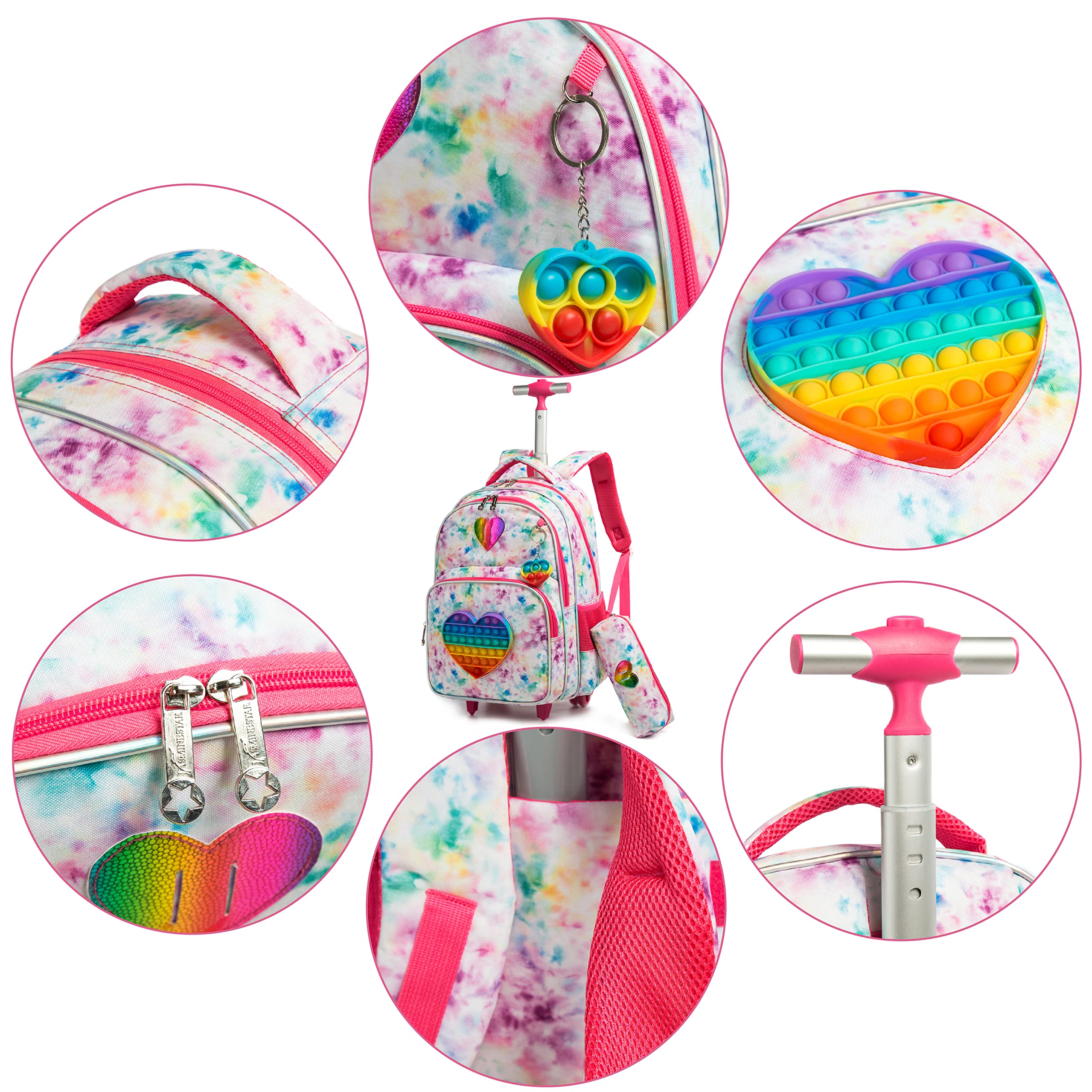 Pop It Fidget Toys Sac a Roulette Fille,16inch Cartable Fille Primaire Roulette Pop Licorne Push Bubble Sensory Squeeze Squeeze Sac à Roulette,Convient aux Enfants du Primaire et de la Maternelle.