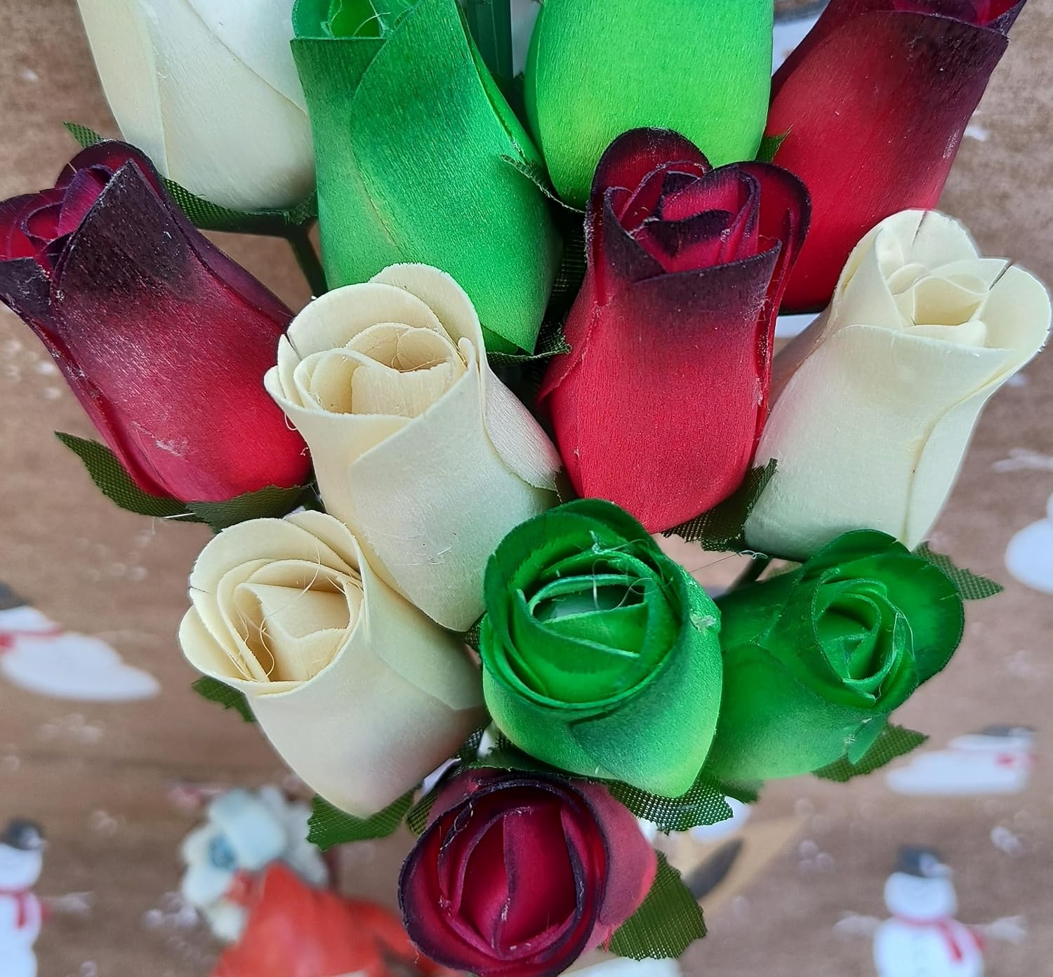 Primitive Wooden Rose Christmas Flower Bouquet Closed Bud (1 Dozen)