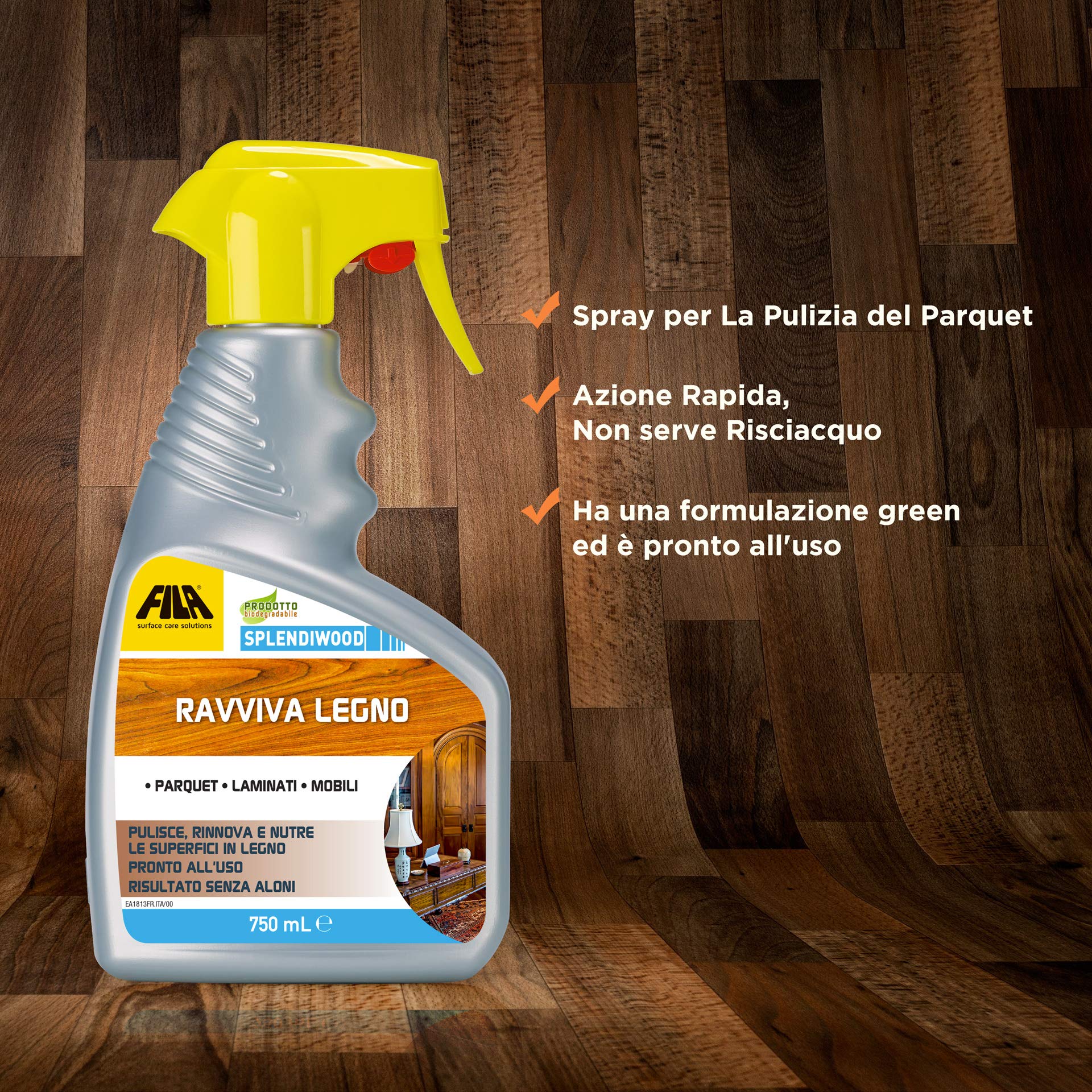 FILA Surface Care Solutions, SPLENDIWOOD, Detergente Spray per Legno, 750ml