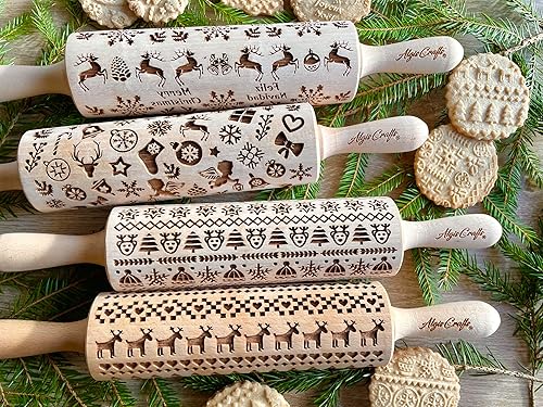 Miniatura 10 de CHRISTMAS PRINTS Embossing Rolling Pin. Laser Engraved Dough Roller for Embossing Homemade Christmas Cookies by Algis Crafts