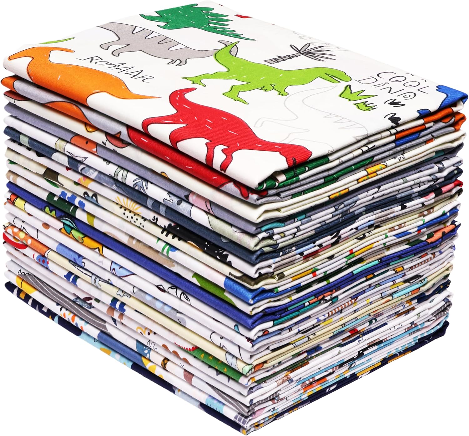 Hanjunzhao 21Pcs Cartoon Dinosaur Fabric Fat Quarters Bundles 18 x 22 Inch, Animal Print Dinosaurs Cotton Quilting Fabric Squares for Quilting, Sewing, Baby Boy Blanket, Quilts, Home Decor, and Crafts