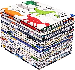 21Pcs Cartoon Dinosaur Fabric Fat Quarters Bundles 18 x 22 Inch, Animal Print Dinosaurs Cotton Quilting Fabric Squares for Quilting, Sewing, Baby Boy Blanket, Quilts, Home Decor, and Crafts