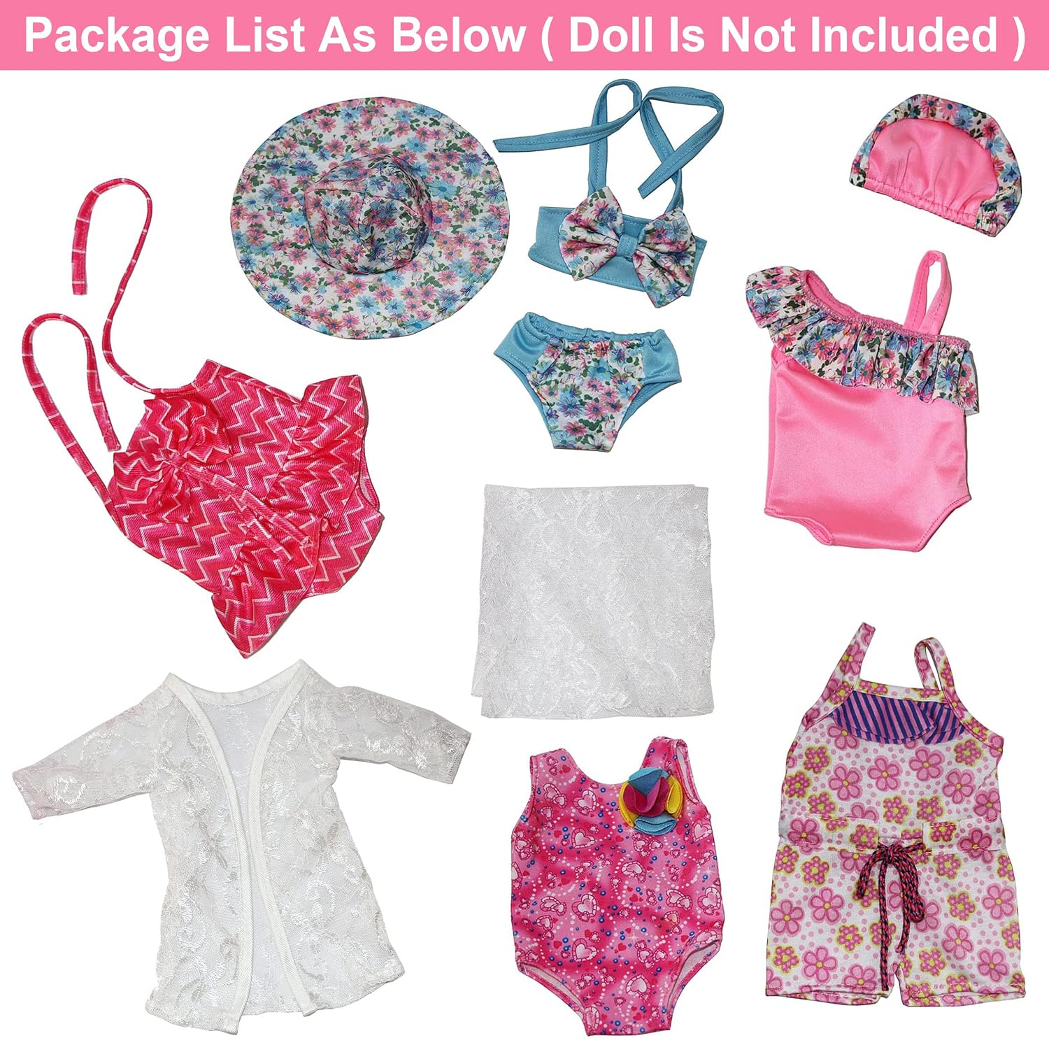 ZITA ELEMENT 5 Sets 18 inch Girl Doll Bikini Swimwear Swimsuits for 18 Inch Doll and Other 18 Inch Dolls Summer Bathing Clothes Outfits