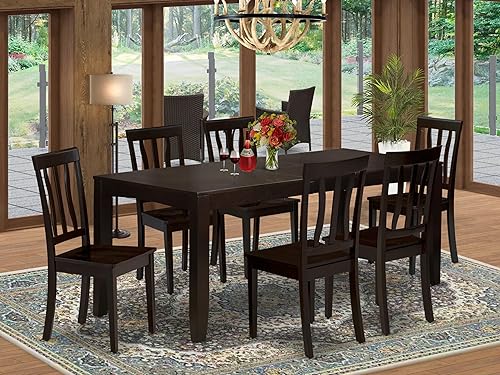 Miniatura 2 de East West Furniture LYAN7-CAP-W - Juego de mesa de cocina de 7 piezas que consta de una mesa de comedor rectangular con hojas de mariposa y 6 sillas