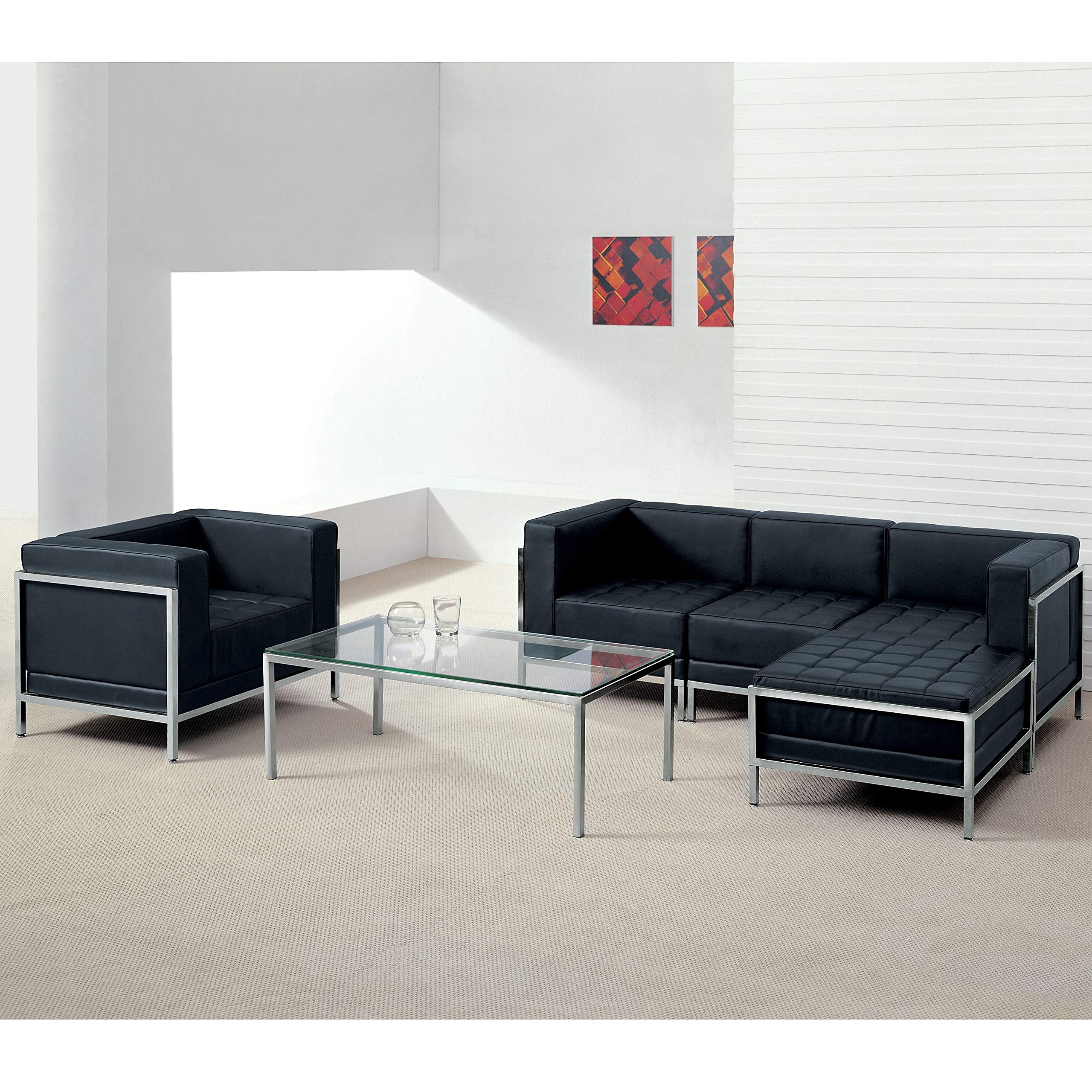 Flash Muebles Hercules imaginación Serie Piel Otomano, Negro, 28" D x 28" W x 17" H