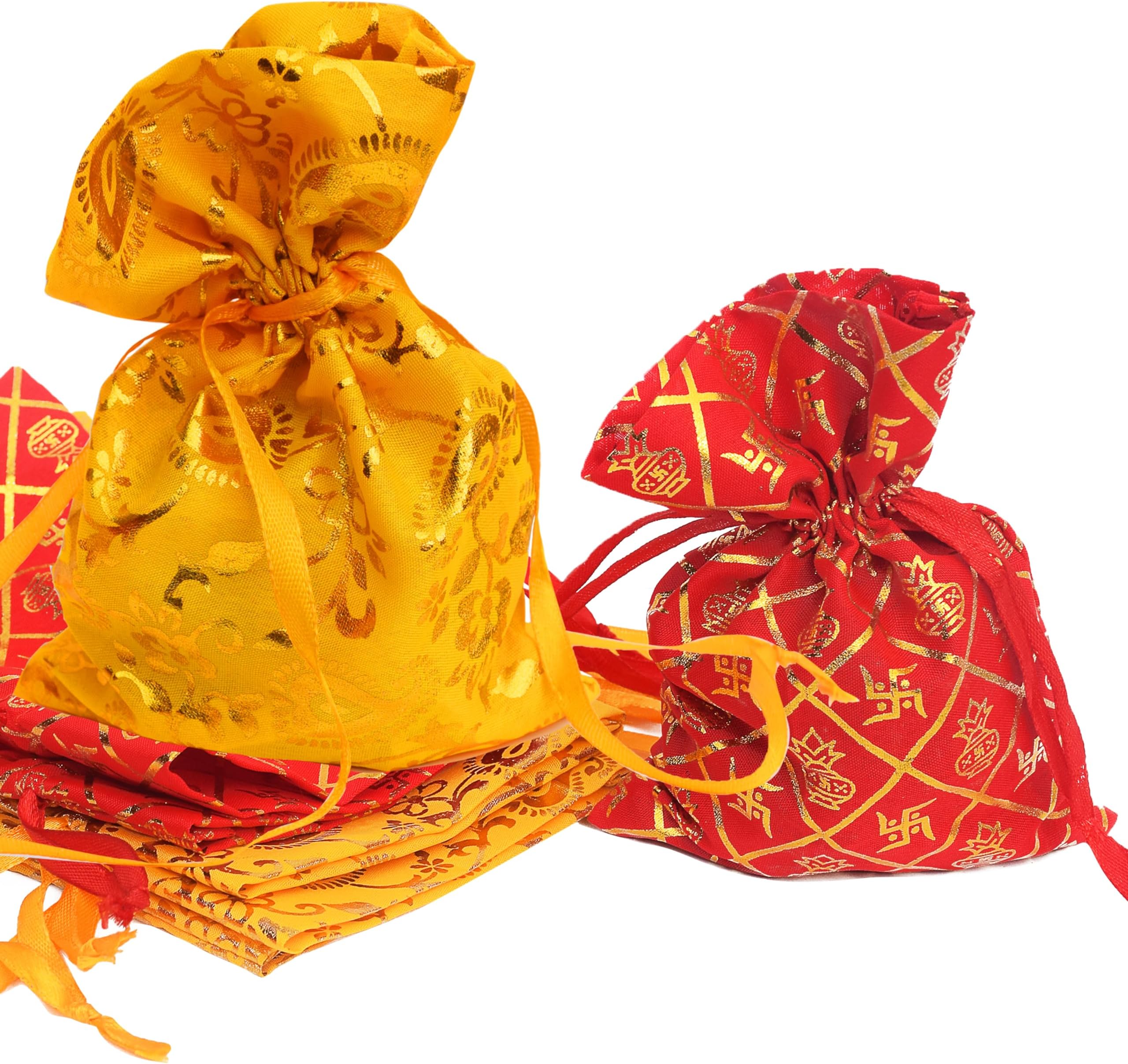 Pure Source India Orgenza Pouch/Potli For Weeding Gift, Return Gift, Dry Fruits and Diwlai Gift (4X7 INCH) (Set of 6 Pcs)