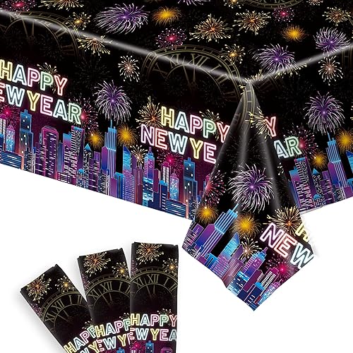 Miniatura 9 de KatchOn, Mantel de feliz año nuevo – 108 x 54 pulgadas, paquete de 3 | Decoraciones de Año Nuevo 2026 | Mantel de feliz año nuevo 2026 | Negro y
