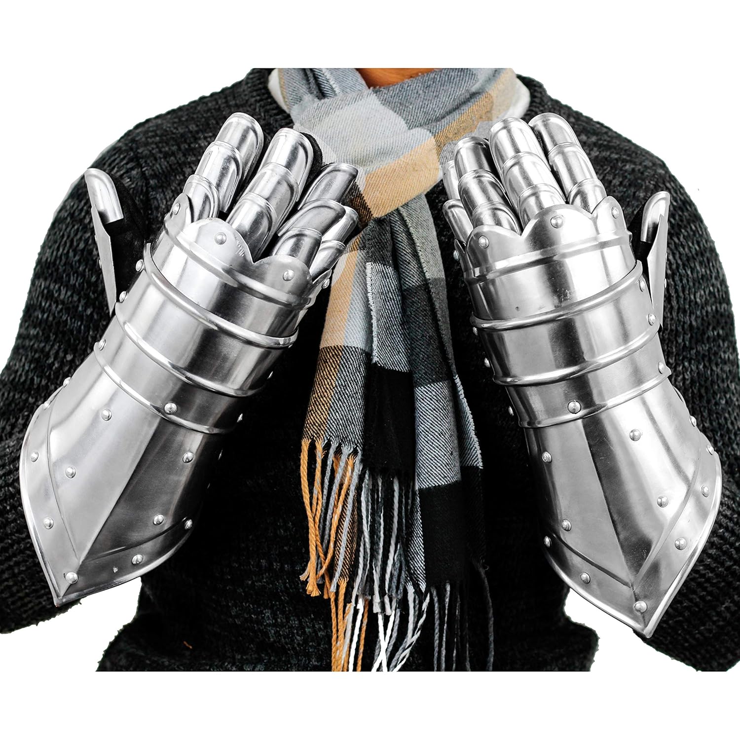 German, 15th C. Medieval Armor Knight Steel Gauntlets - Steel Premium Leather Lined Costume Play Gloves by Nagina International : Clothing, Shoes & Jewelry