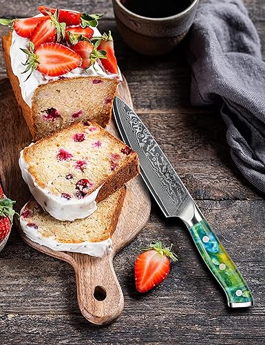 Miniatura 10 de SANMUZUO Cuchillo de cocina de 5 pulgadas cuchillos de cocina de la serie Xuan acero de Damasco VG10 con mango de resina naranja fantasía