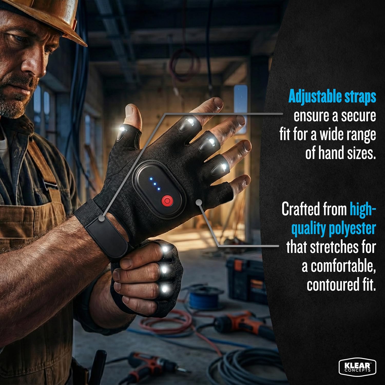 8-Light LED Flashlight Gloves for Men and Women, Open Palm Fingerless Gloves, Rechargeable Flashlight with 3 Modes, Work Light for Electricians, Fishing Tools, Camping Essentials - Image 3