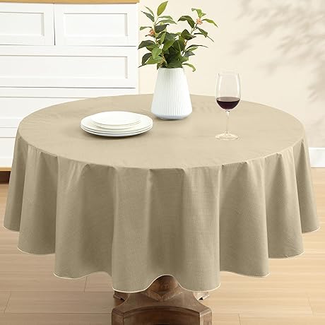 Cafe Hotel Linen Look 70" Round Vinyl Tablecloth