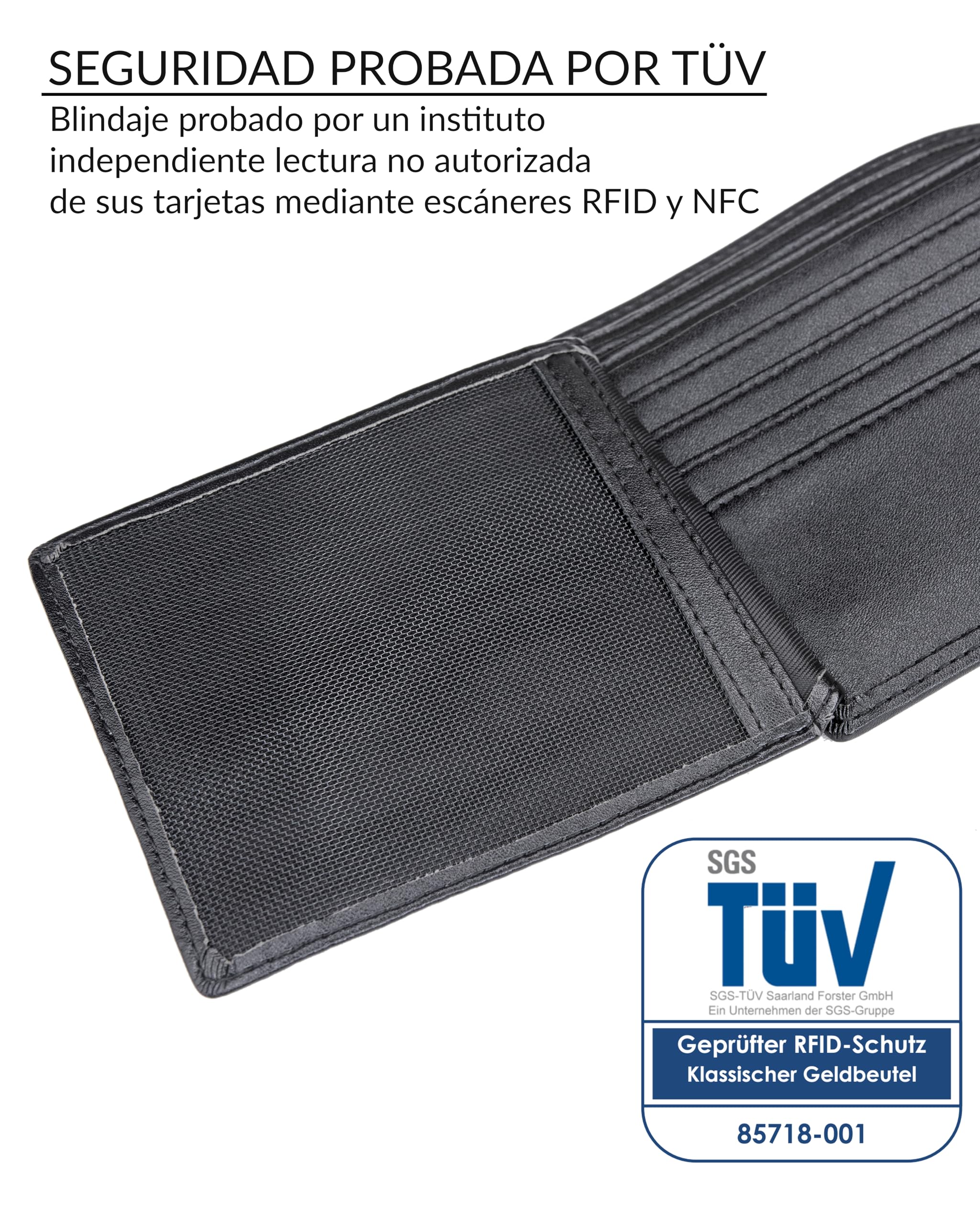 TRAVANDO Cartera Hombre Madrid con Bloqueador RFID, Billetera Negra, Tarjetero, Monedero Varón, Portamonedas, Regalo, Wallet, Vertical, Bolsillo Monedas Botón a presión Tarjetera, Ranuras
