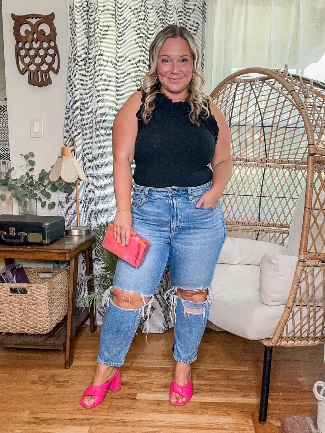 WAYMAKER Women's Sleeveless Racer Back Ruffle Mock Turtle Neck Ribbed Bodysuit Tank Tops - Image 6