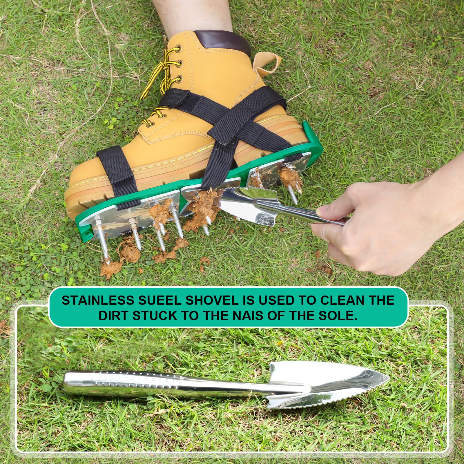 MOFEEZ Zapatos aireadores de césped para césped, zapatos aireadores de césped premontados para césped, herramienta aireadora de suelo para airear patio, jardín, verde y negro