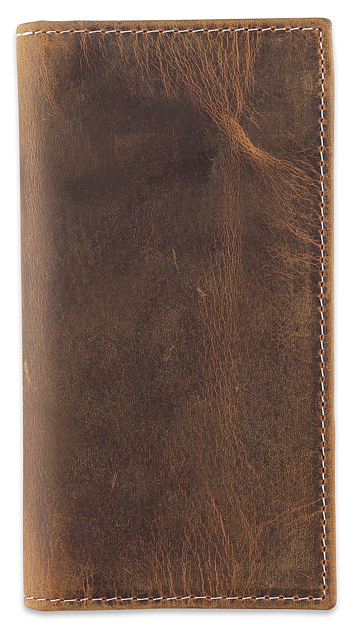 F&L CLASSIC Men's RFID Vintage Look Genuine Leather Long Bifold Wallet Checkbook Wallets,buffalo wax vintage leather,240 wax brown w/white stitching