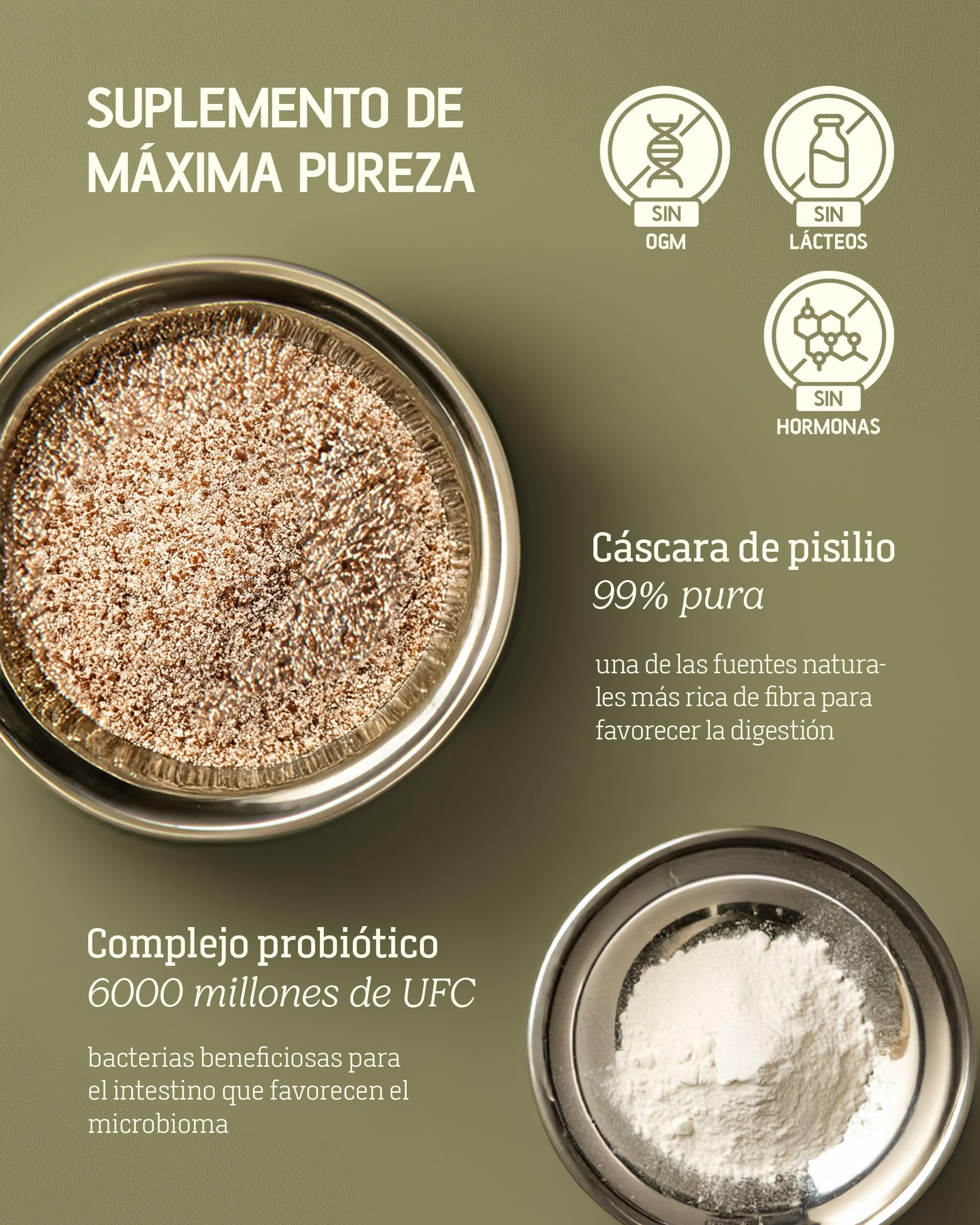 Cáscara de Psyllium con Probióticos 99% Pureza 60 Cápsulas 1400 mg Psyllium Husk 60 Mil Millones Probióticos Digestión Fibra Plantago Ovata Alta Concentración