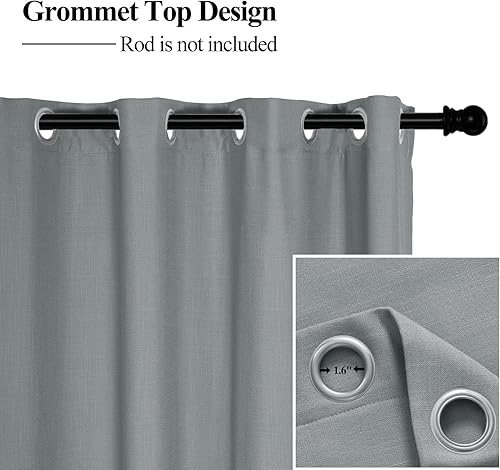 Miniatura 3 de Frelement Cortinas opacas de lino con aislamiento térmico, cortinas de oscurecimiento de habitación para dormitorio, cortinas con ojales para puerta