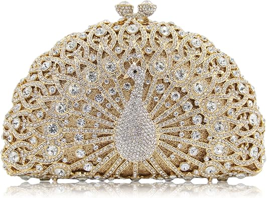 Womens Luxury Hollow Rhinestones Peacock Shape Evening Clutch Purse Bags for Party