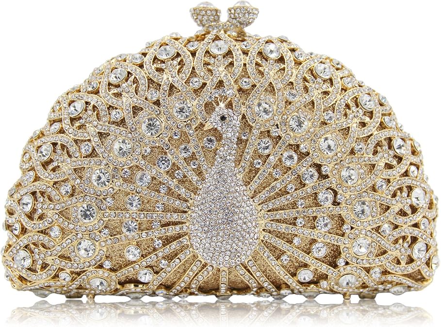 Womens Luxury Hollow Rhinestones Peacock Shape Evening Clutch Purse Bags for Party