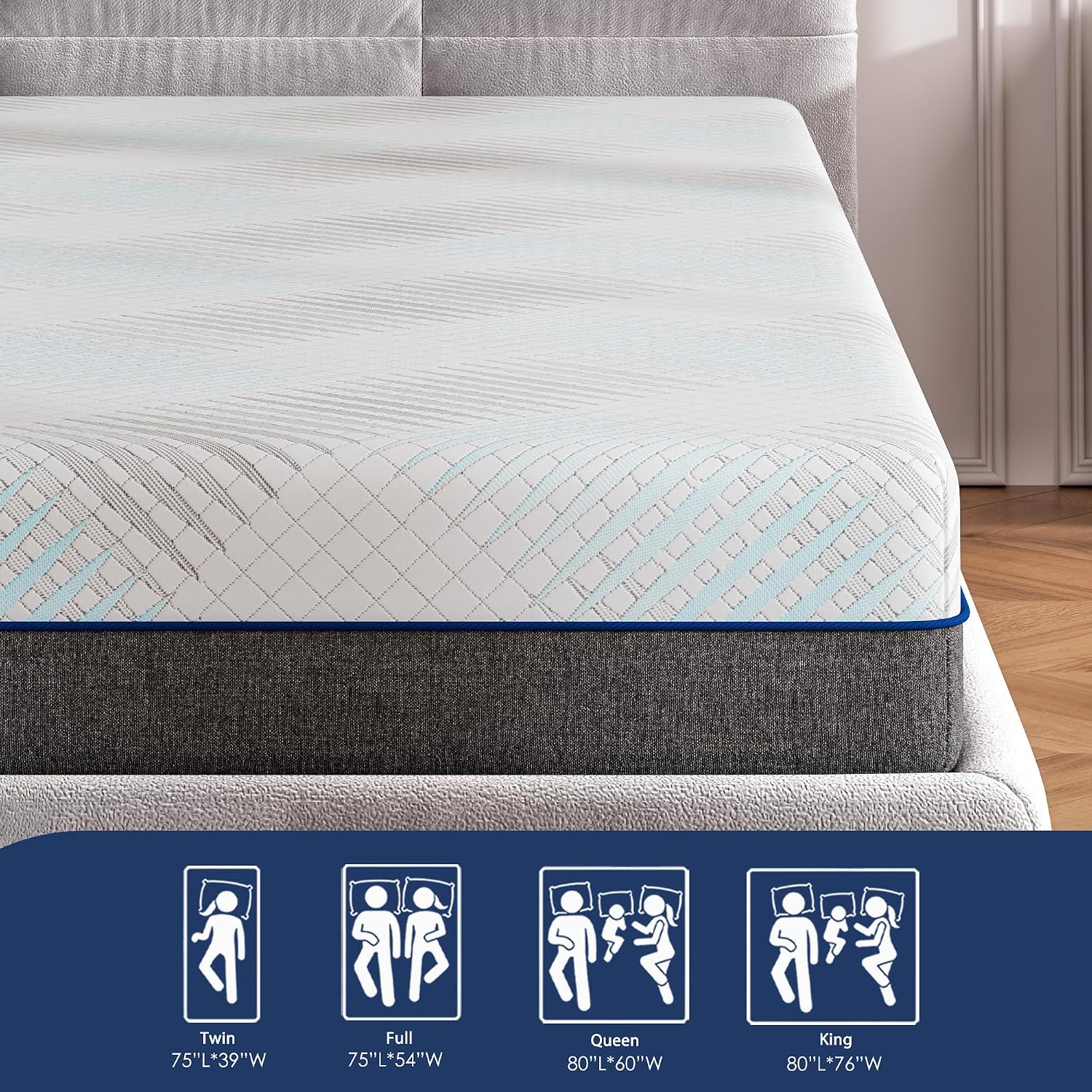 sogesfurniture Queen Size Mattress, 6 Inch Memory Foam Mattress for Back Pain, Cooling Copper Gel Bed in a Box, CertiPUR-US Certified，White and Grey