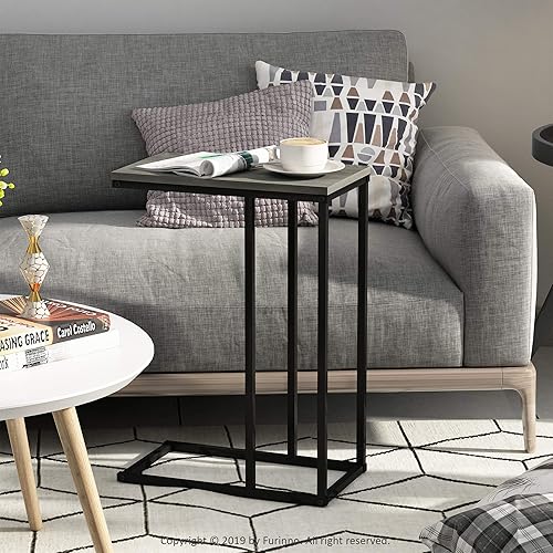 Miniatura 2 de Furinno Camnus Modern Living - Mesa auxiliar para sofá en forma de C, 9.8 x 17.9 x 25 pulgadas, roble francés gris gris roble francés,Americano,Nuez
