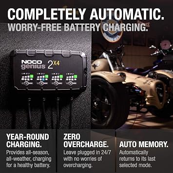 NOCO GENIUS2X4: 8A 4-Bank Smart Battery Charger (2A/Bank) - 6V/12V Automatic Maintainer, Trickle Charger & Desulfator with Overcharge Protection & Temperature Compensation for Lead-Acid & Lithium