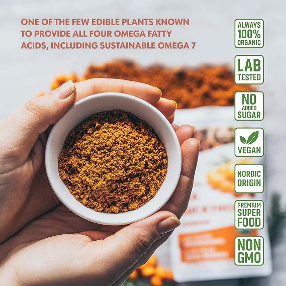 LOOV Organic Sea Buckthorn Powder, High in Fibre, Made from 100% Whole Berries, 113 g, Grown in Nordic Climate, Rich in Omega Blend, Vitamin C, Vitamin E, 23-Day Supply, No Added Sugar, Non-GMO
