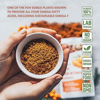 LOOV Organic Sea Buckthorn Berry Powder, High in Fiber, Omegas, Vitamin C, Vitamin E, Made from Whole Berries, 4 Oz, Grown in Nordic Climate, 23-Day Supply, No Added Sugar, Non-GMO