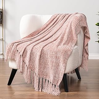 PAVILIA Pink Chenille Throw Blanket for Couch Sofa, Light Pink Soft Knit...