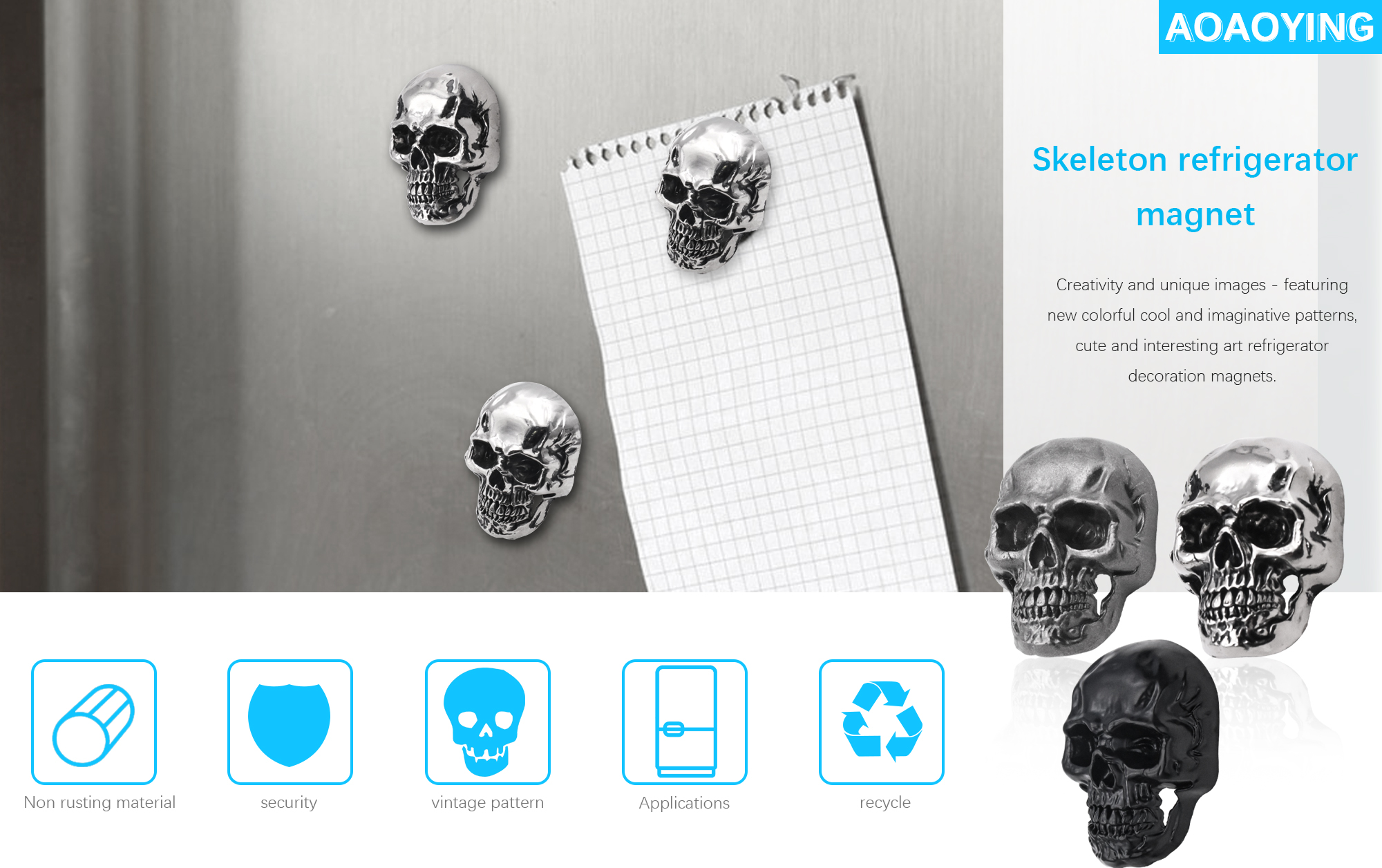 Imanes decorativos para refrigerador calavera 10 pcs miniatura 7