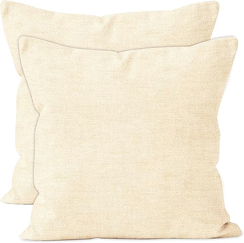 Encasa - Fundas de almohada de felpilla de poliéster otoñal, sin relleno, paquete de 2 unidades, color natural, 16 x 16 pulgadas, poliéster