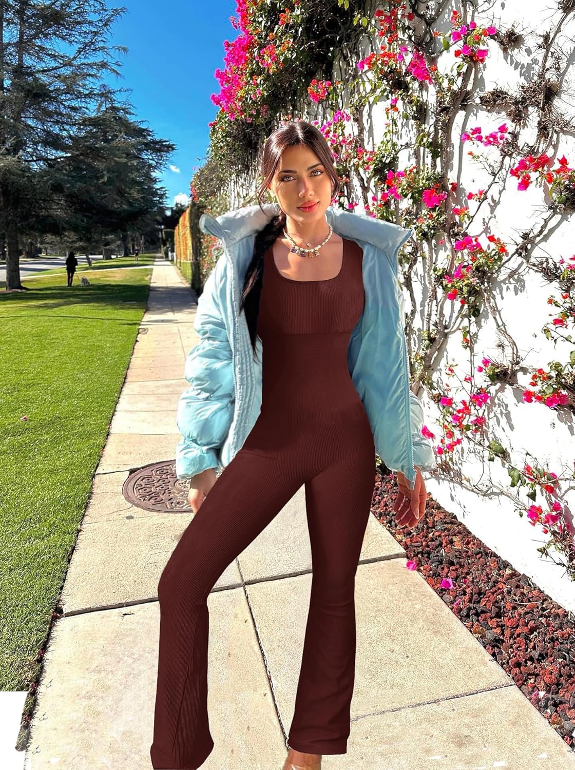 HOPYOP Sexy Long Sleeve Jumpsuit for Women, One Piece Ribbed Workout Rompers - Image 6