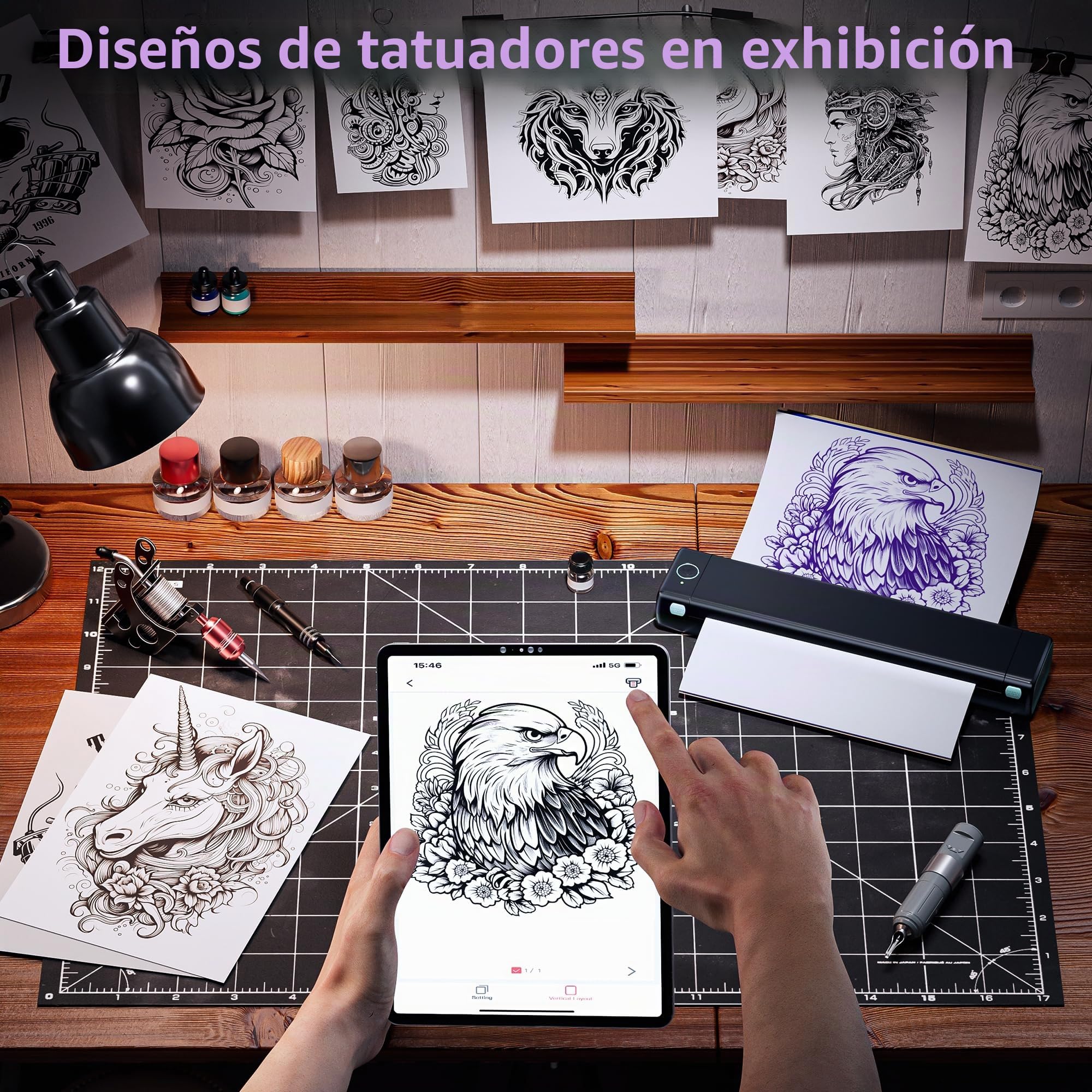 M08F Termocopiadora Tattoo Bluetooth Impresora Tattoo Impresora Tatuajes para Tatuajes DIY, Impresora Portátil Maquina Tatuar, Compatible con Smartphone y PC, con 10 Unidades A4 Papel Tatuaje