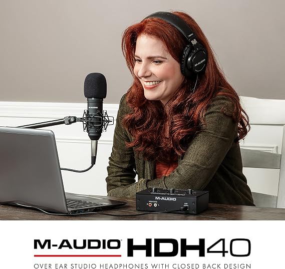 M-AUDIO HDH40 Closed-Back Over-Ear Headphones | Flexible Headband Design, 2.7m Cable for Studio Monitoring, Podcasting, and Audio Recording