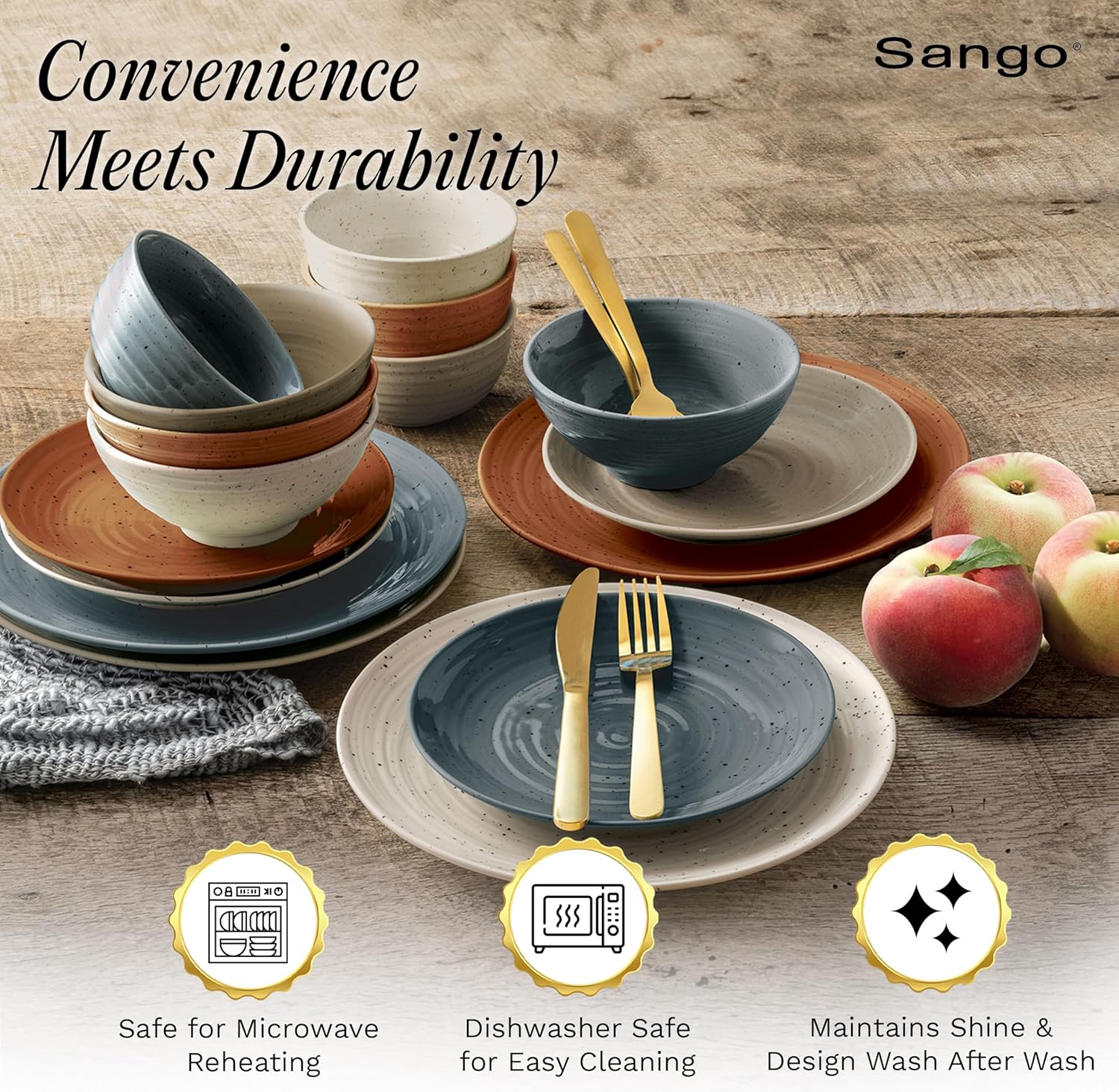 Sango Siterra Painter's Palette 16-Piece Stoneware Dinnerware Set - Service for 4, Ceramic Plates and Bowls Sets, Chip Resistant, Rustic Dishware, Microwave & Dishwasher Safe Kitchen Dishes
