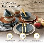 Sango Siterra Peintre Palette 16-Piece Ensemble de vaisselle en grès avec plaques rondes et bols, multicolore