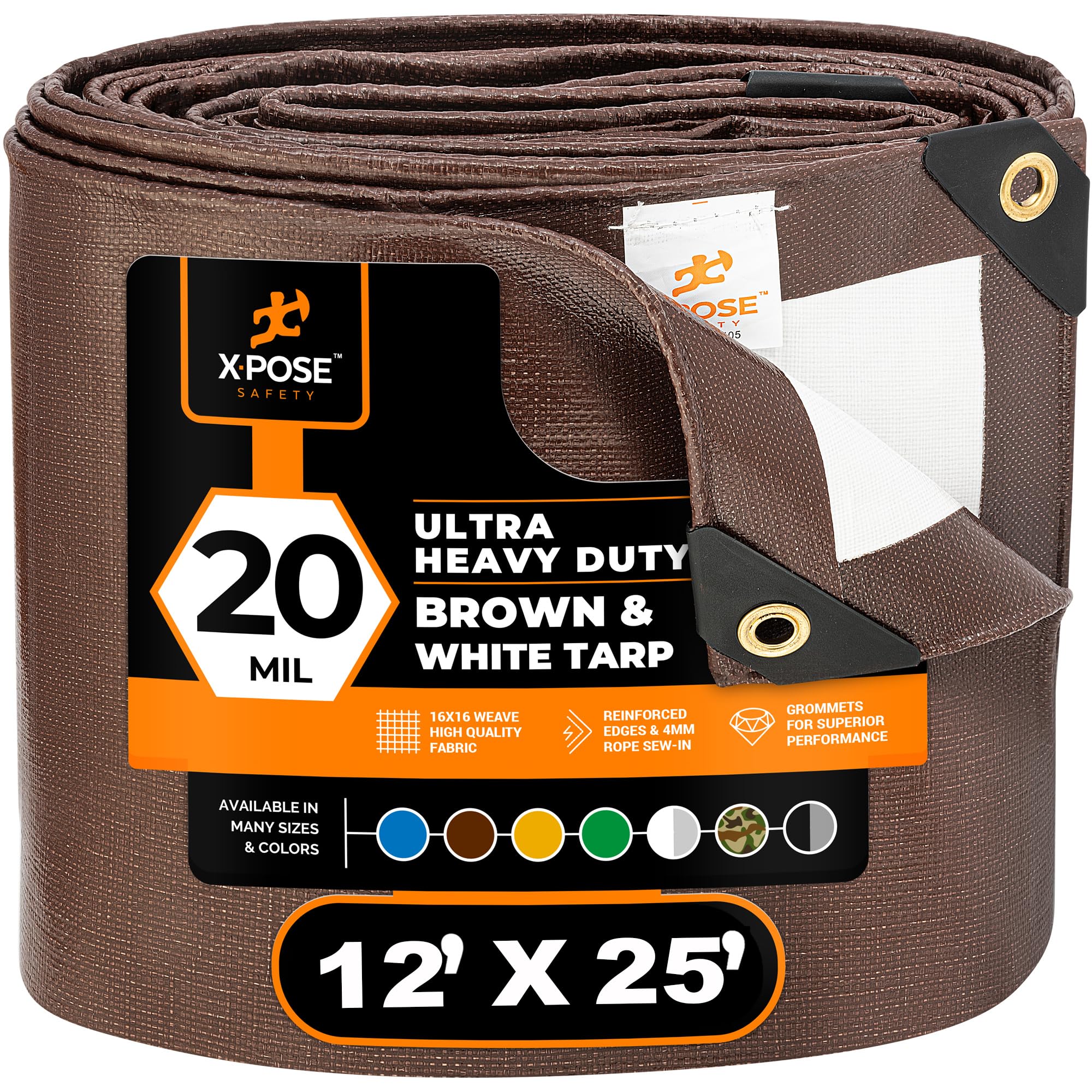 Xpose Safety 12' x 25' Brown/White Ultra Heavy Duty Tarp - 20 Mil