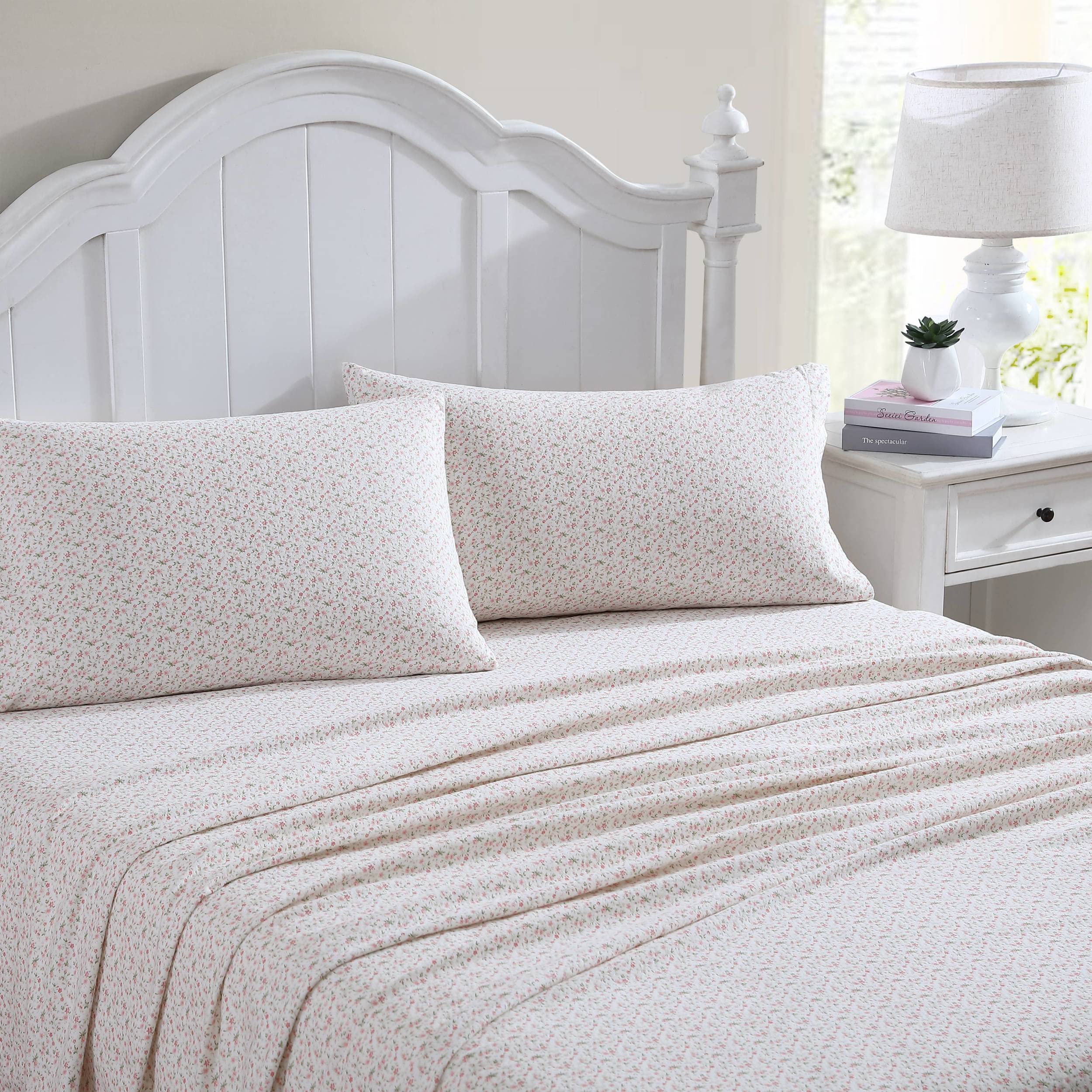 Laura Ashley Home - Set Lenzuola In Flanella Di Cotone 4 Pezzi, Completo, Nero Faye Toile, Morbido E Spazzolato