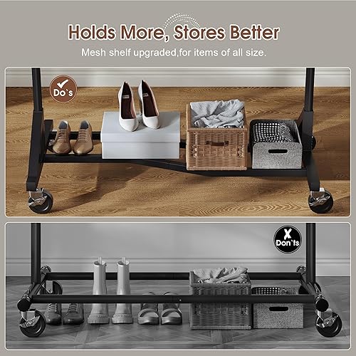 Miniatura 4 de Raybee Perchero de ropa resistente, perchero dorado con ruedas, percheros para colgar ropa, perchero de metal resistente, perchero industrial para