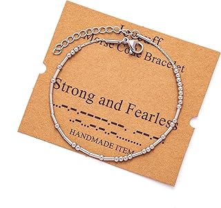JoycuFF Inspirational Morse Code Bracelets for Women Silver Beads Jewelry