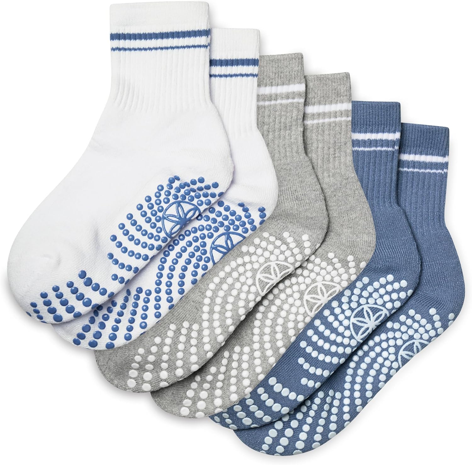 Gaiam Grippy Crew Socks with Silicone Grip Non-Slip Socks for Pilates, Yoga, Barre & Dance | Cotton Blend | 2-Pack or 3-Pack