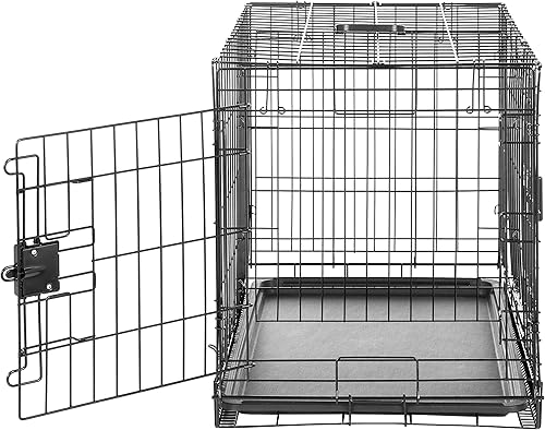 Miniatura 3 de Tienda Basics Jaula para perros duradera y plegable de alambre de metal con bandeja, puerta doble, 30 x 19 x 21 pulgadas, color negro